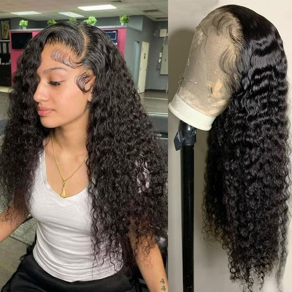 180% Density HD Lace Front Wigs Human Hair Deep Wave Wig 13x4 Lace Frontal Wigs Human Hair 22 Inch Curly Wigs for Black Women Pre Plucked with Baby Hair Natural Hairline Natural Color