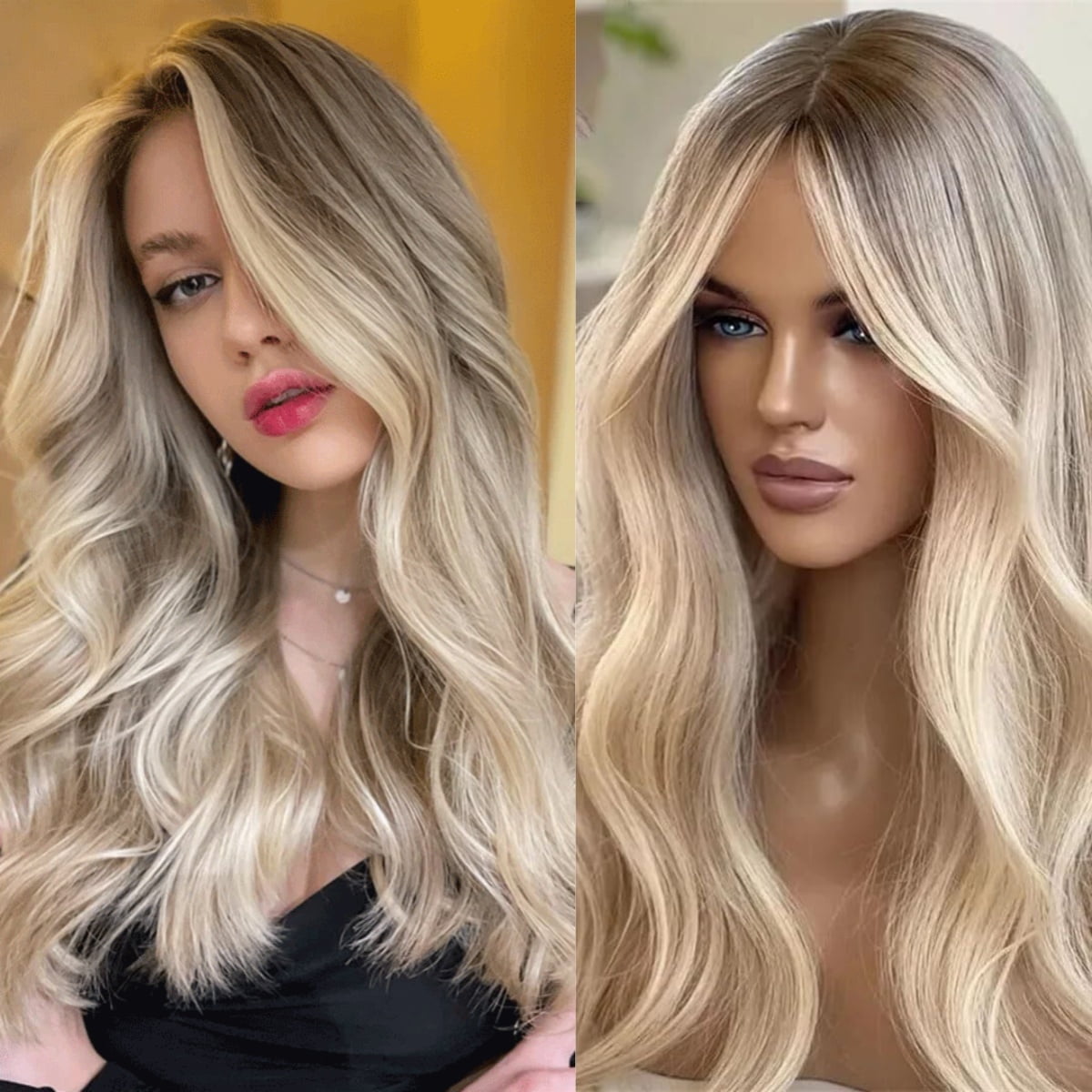 180% Density Smoky Ash Blonde Highlight Colored Human Hair 13x4 Lace Front Wig With Premium Soft Roots Glueless Body Wave Brazilian Virgin Human Hair Preplucked Baby Hair Easy To Wear For Women