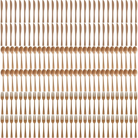 180 Disposable Plastic Cutlery Set 60 Forks and 60 Spoons and 60 Knifes for Home Office School Party Picnics Restaurant Outdoor Events or Every Day Use (Gold)