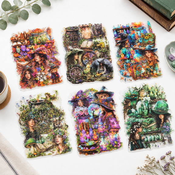 180 Forest Witch PET Stickers, Magic Scrapbook Ephemera for Journaling Craft Supplies