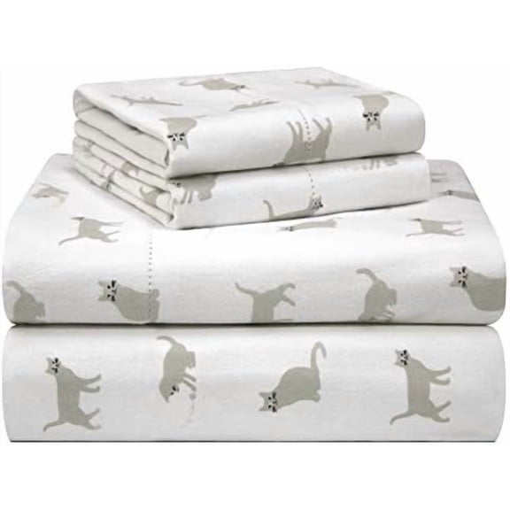 180 GSM Velvet Feel Luxury 100% Cotton Printed Flannel Sheet Set,3 pcs, Twin, Cats - Warm & Cozy - Pre-Shrunk -Deep Pockets - Elastic All Around-Comfy Double Brushed -