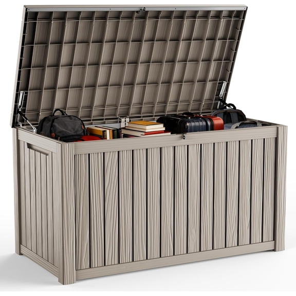 180 Gallon Large Outdoor Deck Box Waterproof Resin Storage Chest with Lockable Lid for Backyard Patio Storage