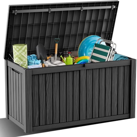 180 Gallon Outdoor Storage Box, Large Waterproof Deck Box, Lockable Resin Storage Container with Reinforced Support for Patio Cushions, Garden Tools, UV-Resistant Outdoor Chest(Black,180 Gallon)