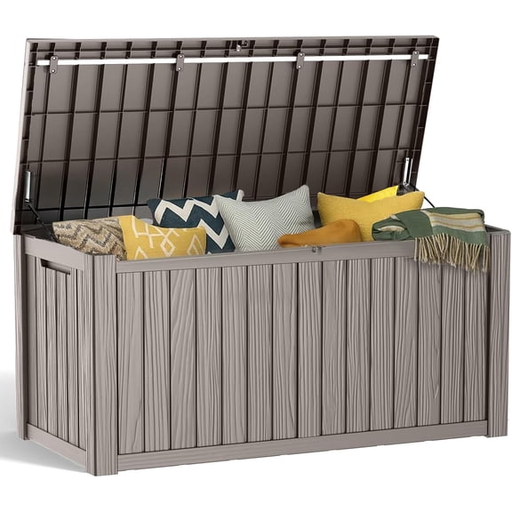 180 Gallon Resin Deck Box, Lockable Patio Outdoor Storage Box for Furniture, Garden Tools and Tools Storage, Waterproof Outside Storage Boxes - Grey