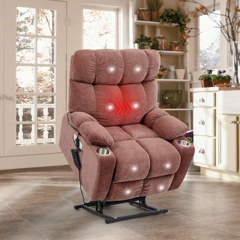 180 Lay Flat Electric Power Lift Recliner Chair Dual Motor Infinite Position Lounge Chair with Heat and Massage Recliner Sofa Chair with Side Pockets and Cup Holders for Elderly Adults Rose