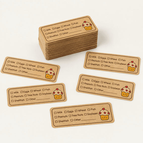 180 PCS Allergy Stickers for Cake, Kraft Paper Food Allergy Warning Labels, Ingredients Label Sticker for Bakery, Food Bag, Restaurant, Kitchen (1.1x2.2inch)