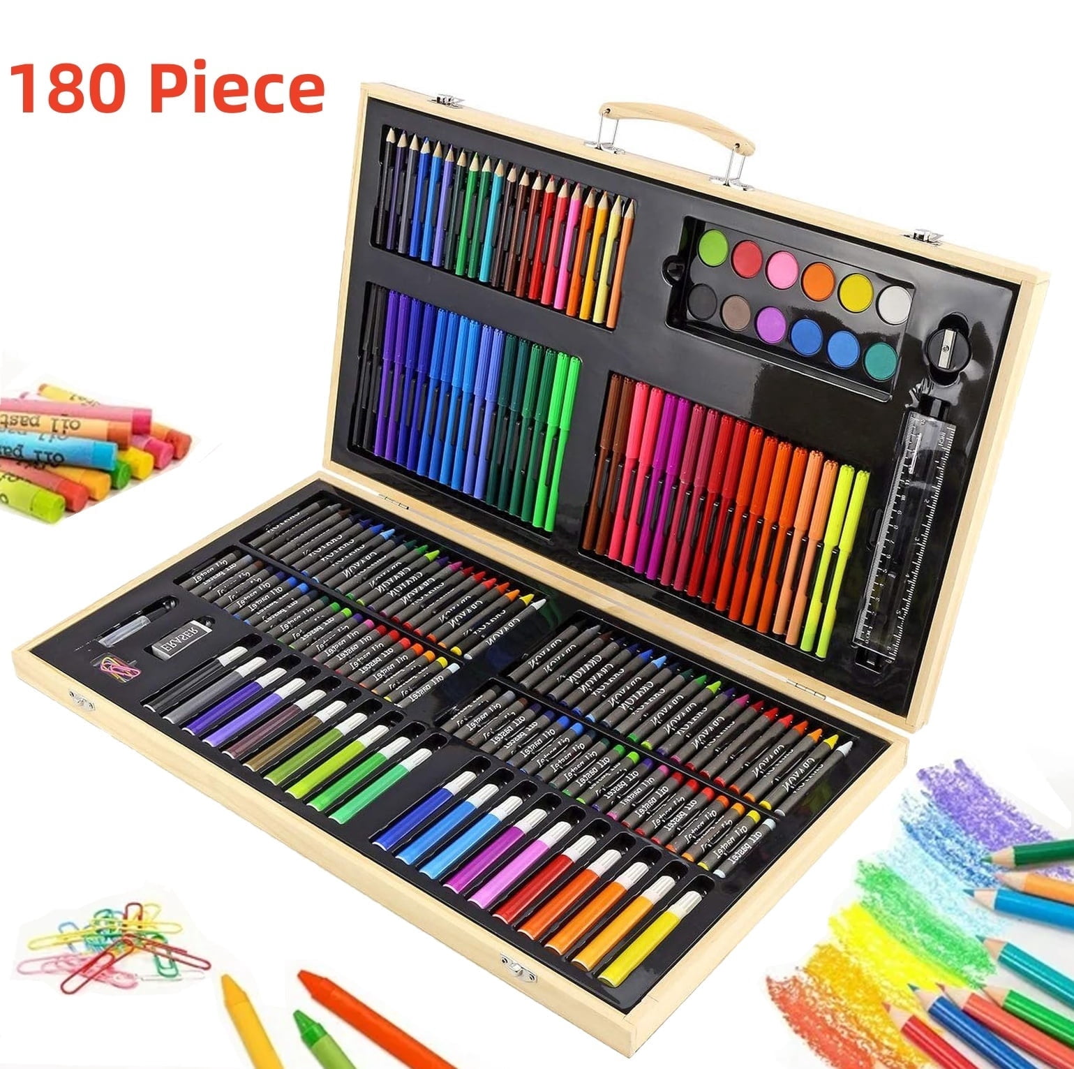180 PCS Art Set for Kids, Art Supplies Art Kits for Kids, Deluxe Painting Art Set, Wooden Box & Drawing Kit for Artists Teens Boys Girls 4 5 6 7 8 9 10 11 12,Birthdays Gifts