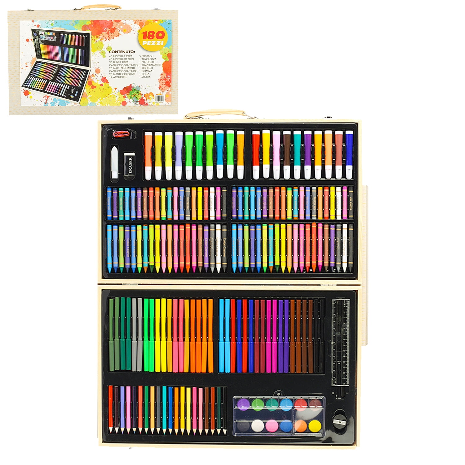 180 PCS Art Supplies, Drawing Art Kit in Wood Storage Case, for Kids Girls Boys Teens Artist 5 6 7 8 9 11 12, Creative Gift Box for Adults Artist Beginners Kids Girls Boys