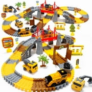 Lenbar Construction Track Set for Kids,206 PCS Flexible Race Tracks with 1 Electric Train,Excavator,Dump Truck, Cement Mixer, DIY Railway Toy Playset for Boys & Girls Ages 3-8 Gifts
