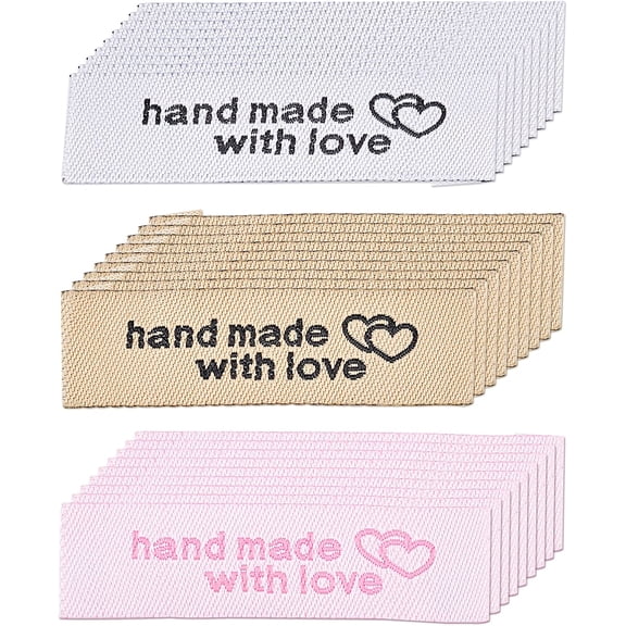 180 PCS Woven Sew-on Tags 3 Colors Pre-Cut Sew On Labels Handmade Woven Sewing Labels with Test Says Handmade with Love