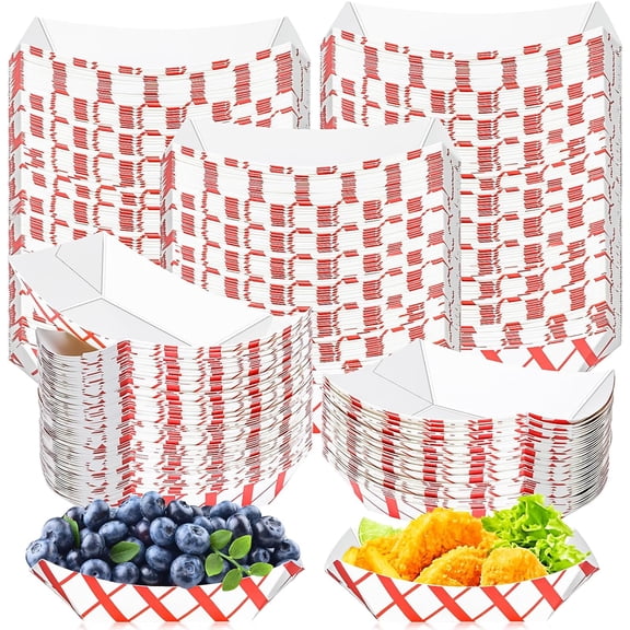 180 Pack Checkered 1/2Lb Paper Food Boat Trays Disposable Small Paper Boats Plates Containers, 0.5Lb Mini Kraft Food Serving Boat Tray Bowl for Snack Dessert Popcorn BBQ Sauce Taco Fries Nacho