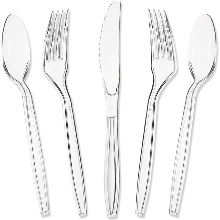 Clear and Silver Plastic Cutlery Set