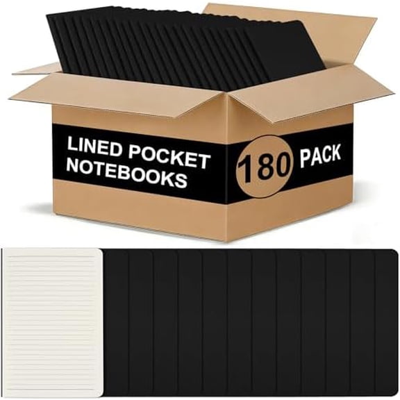180 Pack Kraft Pocket Notebooks Bulk, 3.5 X 5.5 Inches Lined Paper Journaling Notebooks, 30 Sheets/60 Pages, Mini Journal Notebooks for Work, Writing, Traveler Memo Notepad(Black Cover)