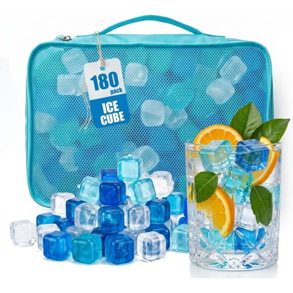 180 Pack Reusable Ice Cubes, Refreezable Plastic BPA-Free Ice Packs for Drinks,Coolers,Lunch Boxes, Non-Diluting Ice Cube without Diluting Drinks for Outdoor Party Ice Bath Coffee Whiskey Beer