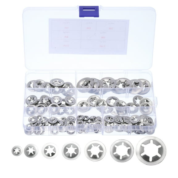 180 Packs Internal Tooth Star Lock Washers Set M3 M4 M5 M6 M8 M10 M12, 304 Stainless Steel Starlock Push Nuts