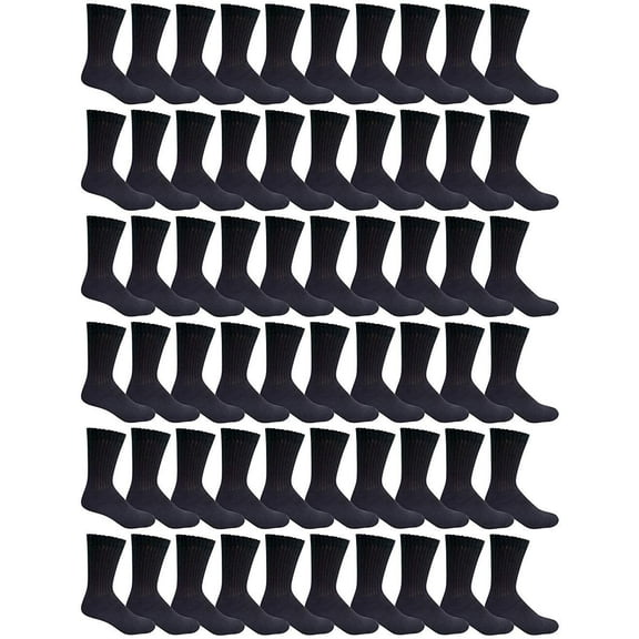 180 Pairs Case of Mens Sports Crew Socks, King Size 13-16, Wholesale Bulk Pack Athletic Sock, by WSD (Black)