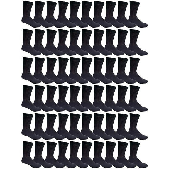 180 Pairs Case of Mens Sports Crew Socks, King Size 13-16, Wholesale Bulk Pack Athletic Sock, by WSD (Black)