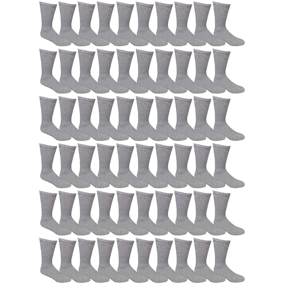 180 Pairs Case of Mens Sports Crew Socks, King Size 13-16, Wholesale Bulk Pack Athletic Sock, by WSD (Gray)