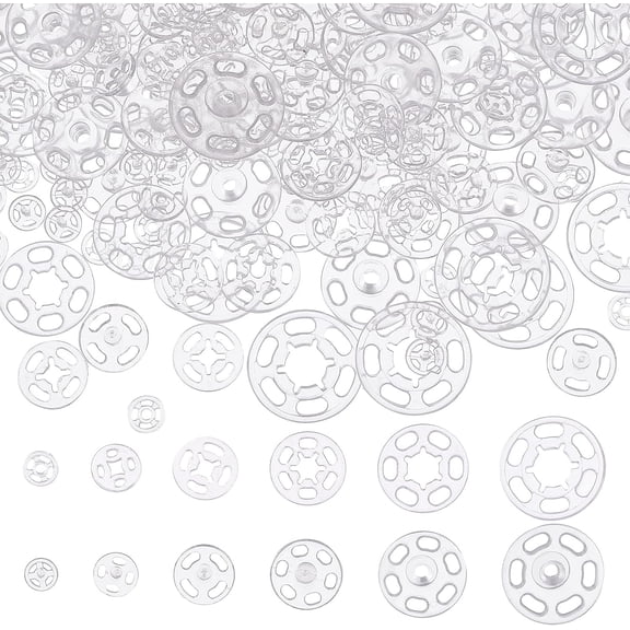180 Pairs Plastic Sewing Snap Button 6 Styles Transparent Round Press Buttons Invisible Sewing on Snaps for Bags Shirts Clothing DIY Craft Clear