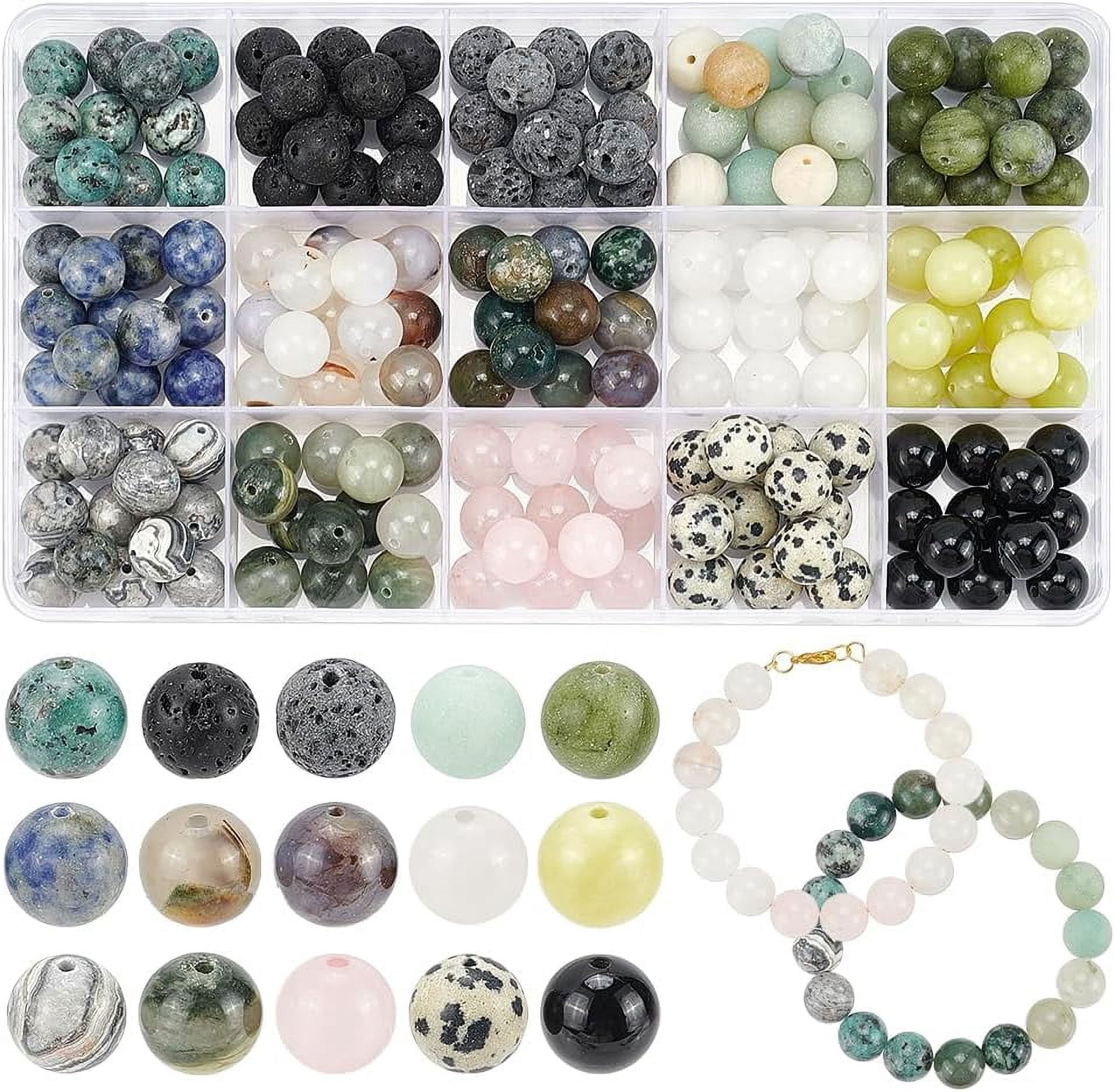 About 180 Pcs 15 Styles Natural Stone Beads 10-10.5mm Round Spacer Beads Natural Loose Beads Round Gemstone Beads for DIY Craft Bracelet Jewelry Making Hole: 1-1.5mm Small Mixed Color
