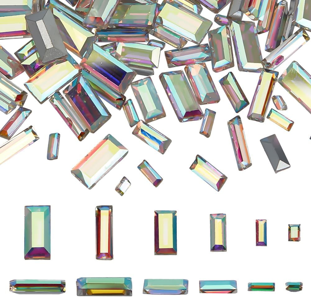 180 Pcs 6 Sizes Pointed Back Rhinestone Glass Rhinestones Gems Clear AB ...