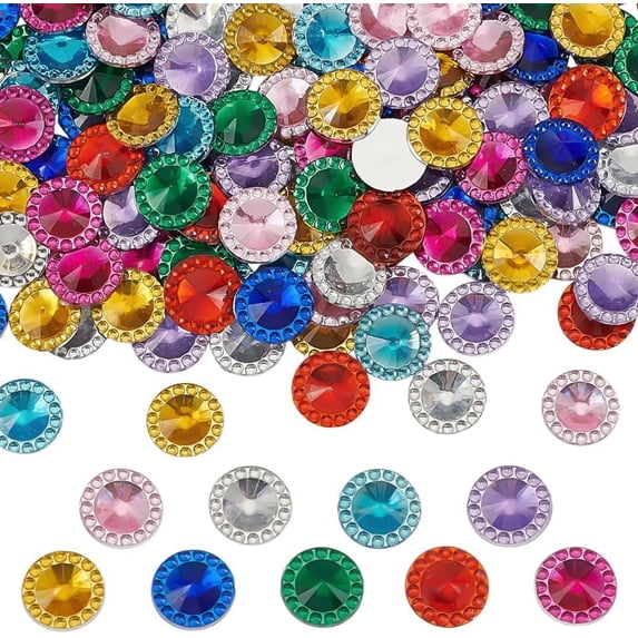 180 Pcs 9 Colors Acrylic Rhinestone Cabochons 11.5x2.5mm Flat Back Acrylic Round Rhinestone Gems Back Plated Acrylic Crystal Cabochons Bling Jewels Acrylic Jewels Embelishments