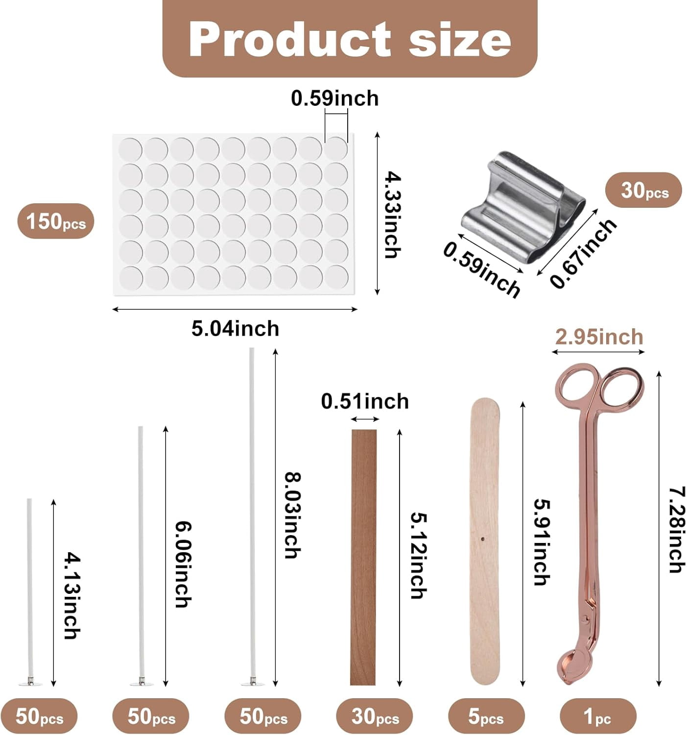 180 Pcs Candle Wicks for Candle Making Kit: 150 Cotton Wicks & 30 Wood Wicks with Candle Making Tools（Wick Holders、Stickers、Wick Trimmer） Thick 4"+6"+8" for Candle Making,Candle DIY