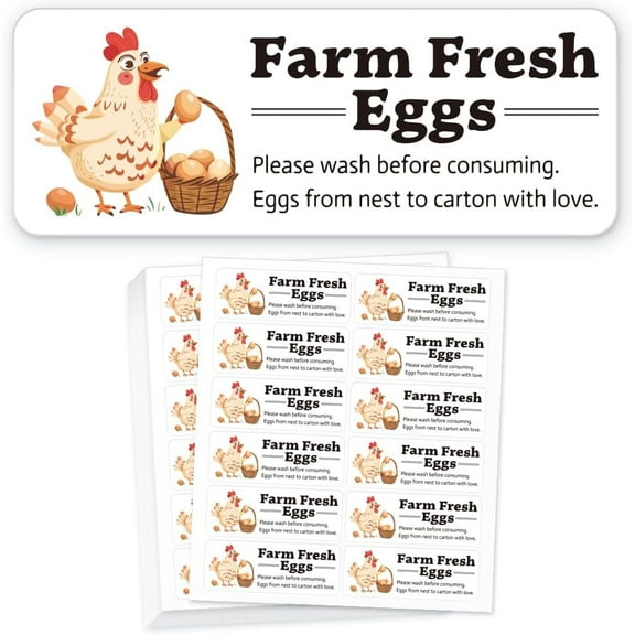 180 Pcs Chicken Farm Fresh Eggs Sticker 1x2.64 Inch(2.5x6.7cm) Unwashed Egg Carton Labels PET Adhesive Egg Packaging Stickers for Box Container Carton Farm Supplies
