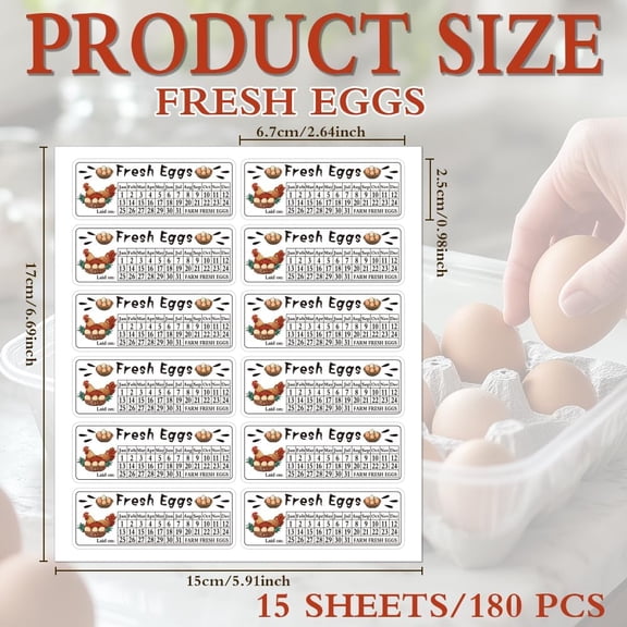 180 Pcs Egg Carton Labels 2.5x6.7cm Eggs Laid On Date Stickers Chicken Farm Fresh Eggs Stickers PET Adhesive Egg Carton Labels for Egg Carton Box Container