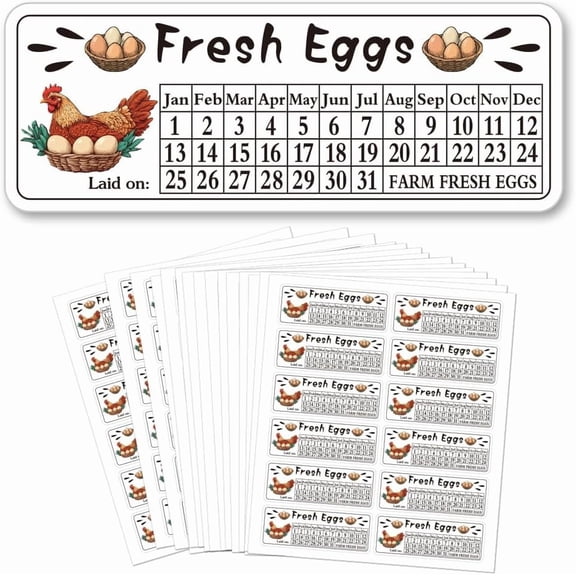 180 Pcs Egg Carton Labels 2.5x6.7cm Eggs Laid On Date Stickers Chicken Farm Fresh Eggs Stickers PET Adhesive Egg Carton Labels