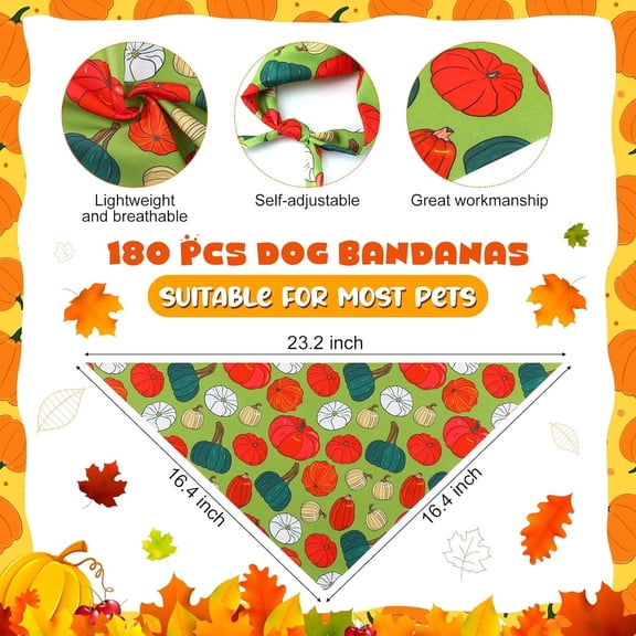 180 Pcs Fall Dog Bandanas Bulk Thanksgiving Bandana for Dog Adjustable Washable Pet Triangle Scarf Cute Kerchief Scarves for Pet Autumn Party Costume Accessories Decorations