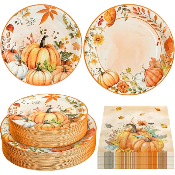 180 Pcs Fall Paper Plates and Napkins Set Serves 60,Thanksgiving and Pumpkin Plates Disposable Dinnerware Set,for Autumn Farm Tableware Thanksgiving Party Supplies