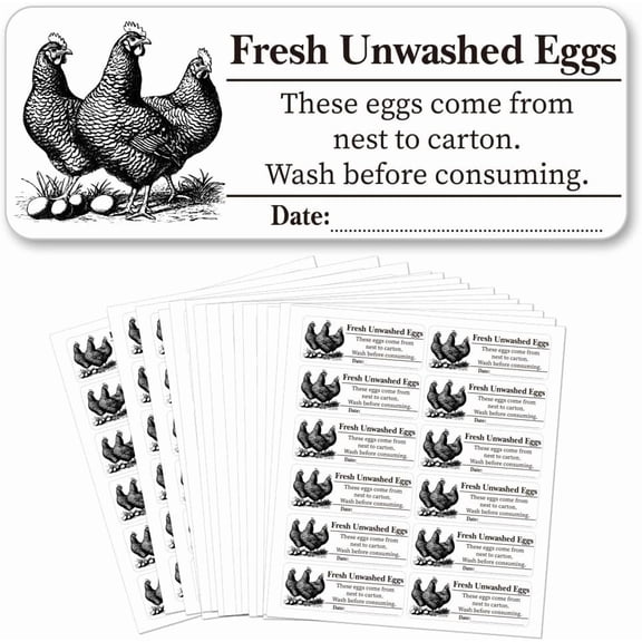 180 Pcs Farm Fresh Eggs Sticker 1x2.64 Inch(2.5x6.7cm) Retro Style Unwashed Egg Carton Labels PET Adhesive Egg Packaging Stickers for Box Container Carton Farm Supplies Mixed Color