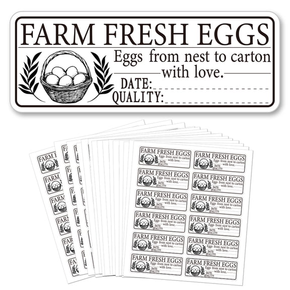 180 Pcs Farm Fresh Eggs Stickers 1x2.64 Inch(2.5x6.7cm) Egg Carton Stickers Chicken Farm Fresh Eggs Labels PET Adhesive Egg Packaging Labels for Egg