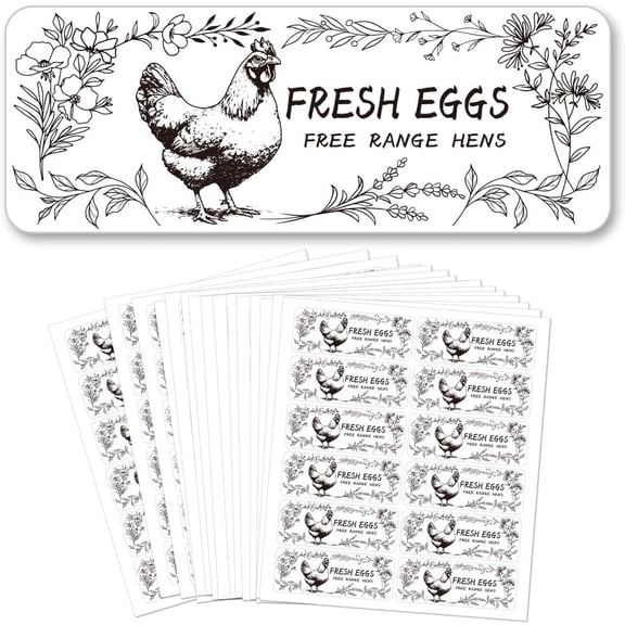 180 Pcs Farm Fresh Eggs Stickers 1x2.64 Inch(2.5x6.7cm) Free Range Hens Eggs Sticker PET Adhesive Egg Packaging Stickers