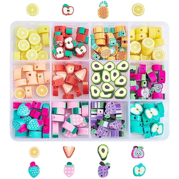 180 Pcs Fruit and Plant Theme Handmade Polymer Clay Beads Mixed Color Strawberry Pear Pineapple Loose Slime Beads Soft Pot Beads Crafts Accessories for Jewelry Making