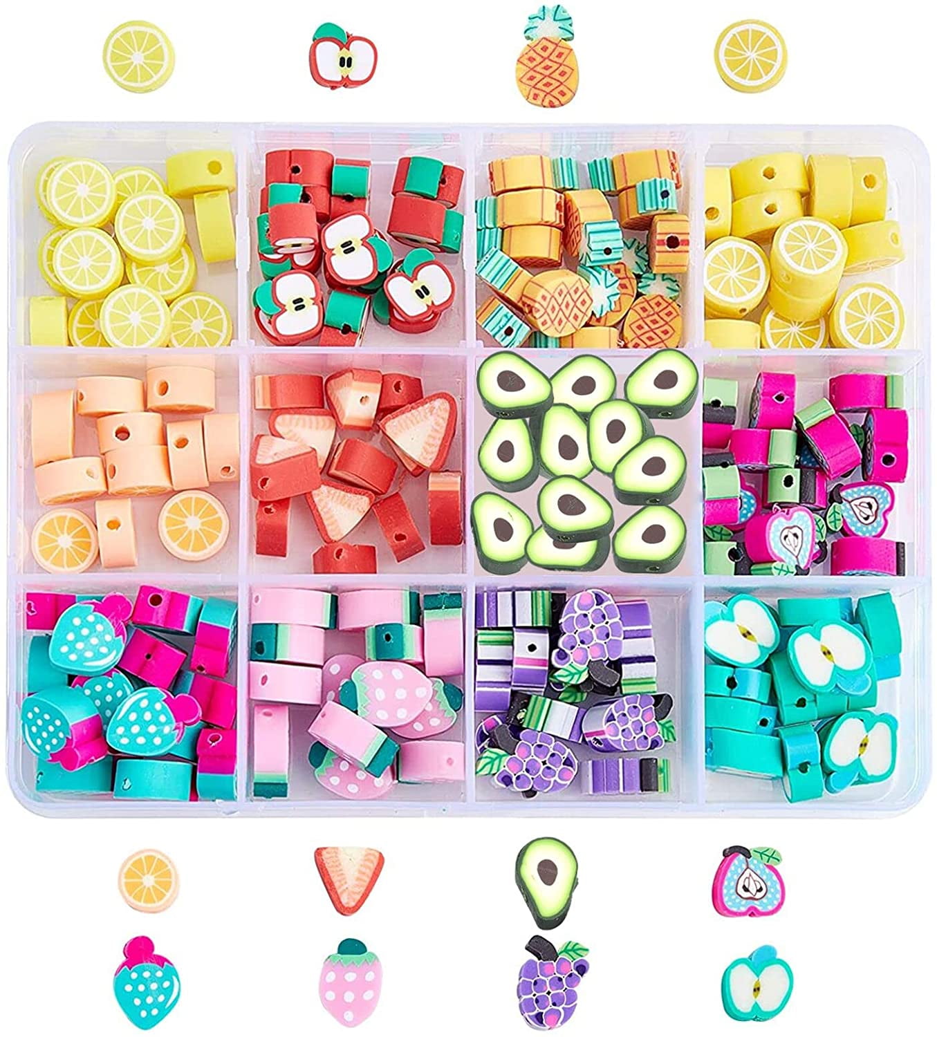 180 Pcs Fruit and Plant Theme Handmade Polymer Clay Beads, Mixed