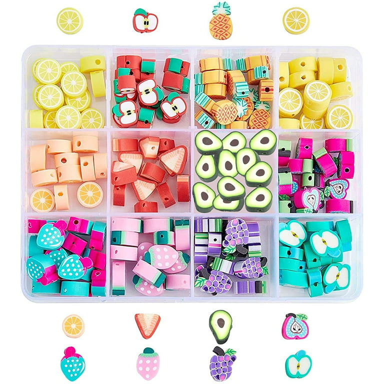 180 Pcs Fruit and Plant Theme Handmade Polymer Clay Beads, Mixed Color  Apple Strawberry Pear Pineapple Loose Slime Beads Soft Pot Beads Crafts