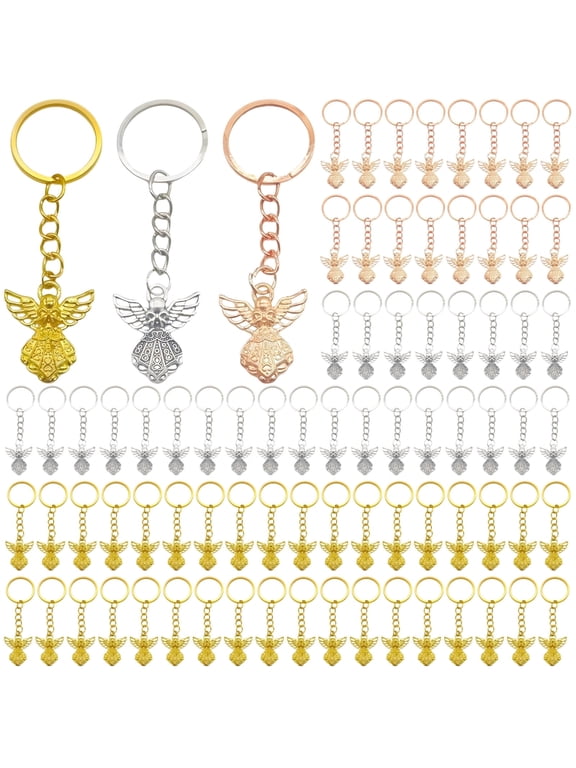 180 Pcs Guardian Angel Keychains, Metal Keychains with Angel Wings Charm, Available in Silver, Gold, and Rose Gold, Party Favors & Presents