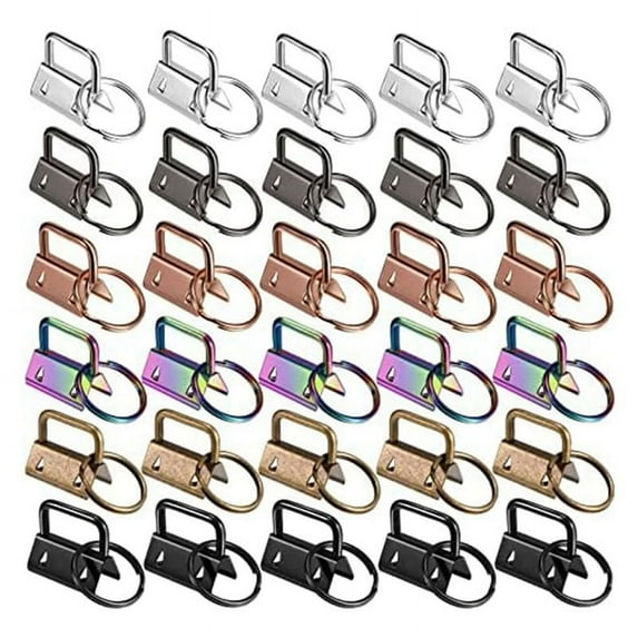 180 Pcs Key Fob Hardware 6 Colors Keychain Wristlet with Ring Chain 1 Inch