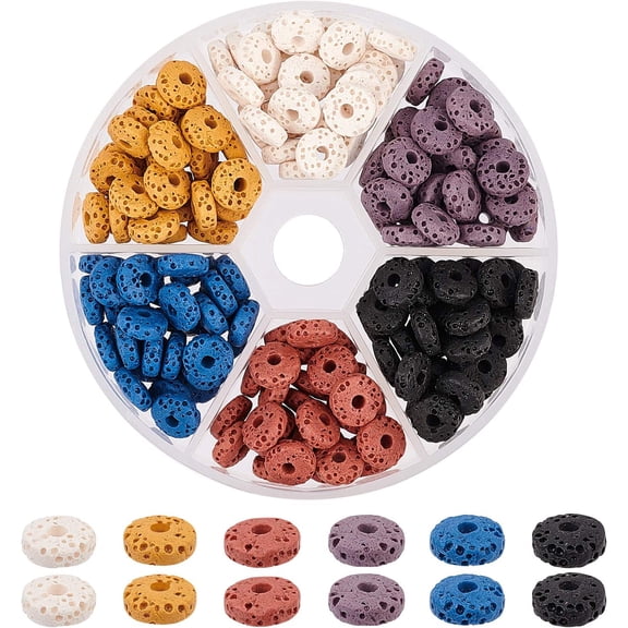 180 Pcs Lava Stone Loose Beads - 6 Colors Volcanic Gemstone