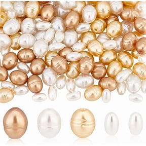 180 Pcs Oval Glass Pearl Beads 5 Colors 2 Styles Pearlized Luster Pearl Beads Strand Rice Imitation Pearl Beads Natural Cultured Freshwater Pearl Beads for DIY Necklace Jewelry Making