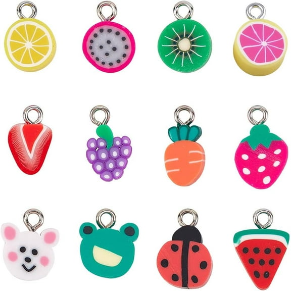 180 Pcs Polymer Clay Beads Mixed Fruit Beads Soft Pot Beads Crafts Accessories for Jewelry Making 12 Kinds 1box