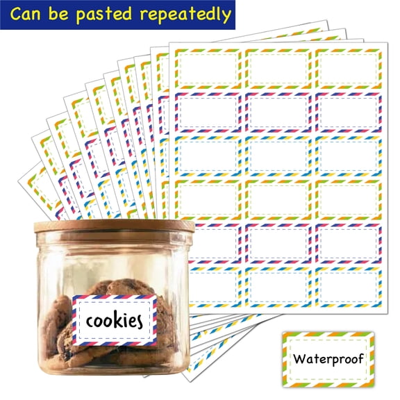 180 Pcs Removable Food Labels Stickers, Waterproof Blank Kitchen Labels, Self Adhesive Label Stickers for Water Bottles Spice Food Containers Jars Pantry Restaurant Storage (Colorful)
