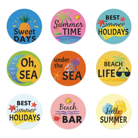 180 Pcs Summer Stickers Summer Pool Round Sticker Kit Summer Decoration Beach Party Supplies Summer Favorsstyle:style1;