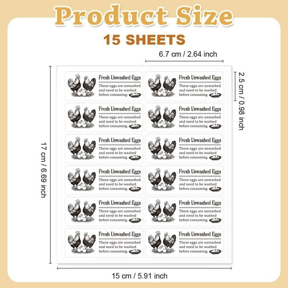 180 Pcs Unwashed Egg Carton Labels 1x2.64 Inch(2.5x6.7cm) Chicken Farm Fresh Eggs Stickers PET Adhesive Egg Packaging Stickers for Box Container Carton Farm Supplies