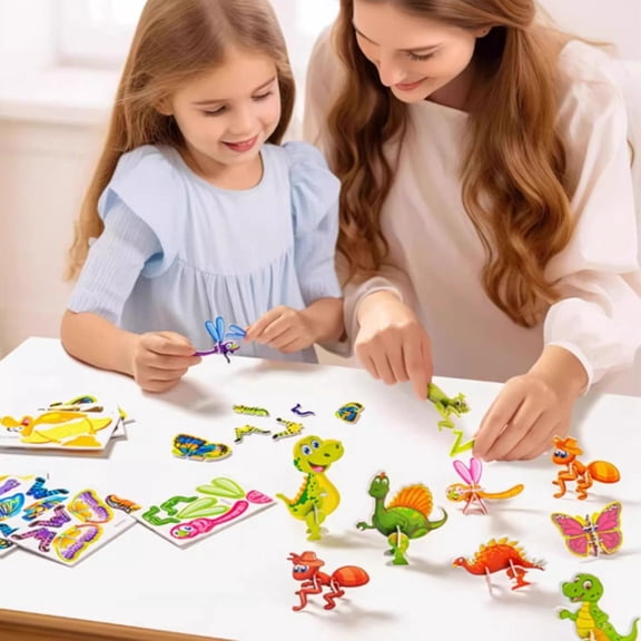 180-Piece Educational 3D Cartoon Puzzle, 3D Puzzle for Animals, Sea, Planes, Insects, Dinosaurs, Comfortable to the Touch, No Tools Required