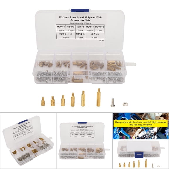 180-Piece M2/M2.5/M3 Carbon Steel  Standoff Assortment Kit with Screws, Nuts, and Storage Box