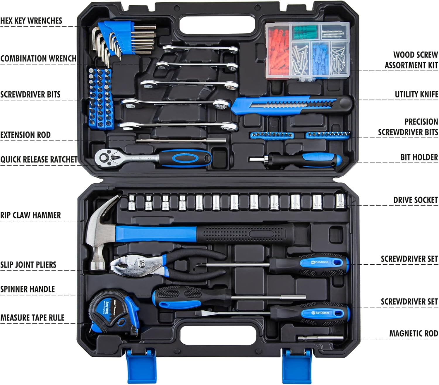 180 Piece Socket Wrench Auto Repair Tool Kit with Plastic Toolbox ...