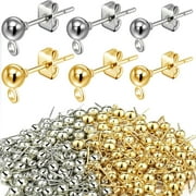 TOSEERY 180 Pieces Ball Post Earring Stud with 200 Pieces Butterfly Ear Back Earrings with Loop for DIY Jewelry Making Findings, 4 mm 5 mm 6 mm (Silver, Gold)